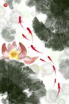 中式水墨九鱼图荷花装饰画
