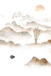 中式手绘抽象水墨山水装饰画