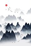 禅意抽象意境水墨山水挂画