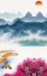 抽象小船红日装饰画