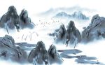 中式水墨山水群山飞鸟背景墙