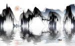 抽象几何山水风景画背景墙