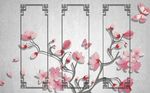 中式手绘水墨花枝蝴蝶背景墙