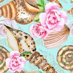手绘水彩海螺贝壳花卉图案素材