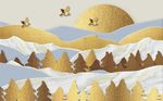 现代抽象雪山金松半月浮雕背景墙