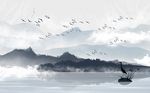 现代水墨清新淡雅山水背景墙