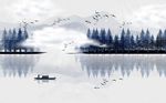 现代清新丛林山水背景墙