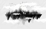 现代几何水墨手绘山水背景墙