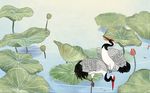 中式荷塘白鹭背景墙