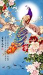 凤生水起孔雀凤凰花鸟牡丹玄关画