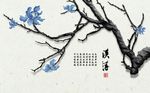 新中式意境水墨花枝素雅背景墙