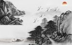 新中式水墨山水画背景墙