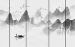 水墨手绘意境山水风景背景墙