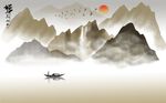 中式水墨禅意山水画背景墙