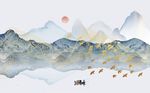 中式抽象水墨山水唯美大气背景墙