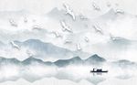 清新水墨淡雅飞鸟山水背景墙