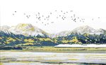 中金色式水墨国画抽象山背景墙