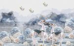 小树林麋鹿浮雕远山背景墙