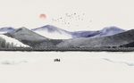 抽象唯美水墨山水背景墙