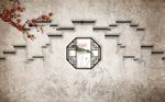 中式简约古建筑风景背景墙