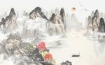 中国风水墨山水流水生财背景墙