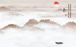 意境抽象水墨山水客厅背景墙
