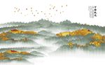 意境水墨山水抽象金箔背景墙