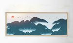 中式蓝色唯美山水风景装饰画