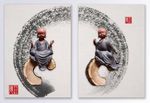 水墨禅意立体小和尚装饰画