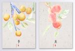 中国风水彩手绘水果蔬菜装饰画