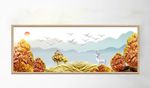 中国风浮雕山水风景飞鸟装饰画