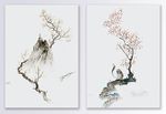 中国风水墨手绘桃花树山水装饰画