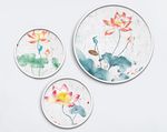 中国风水墨手绘荷花三联装饰画