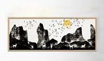 中式水墨山水画麋鹿装饰画