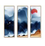 中国风蓝色山太阳水墨装饰画