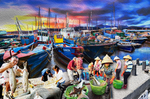 海鲜码头油画海报