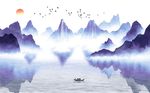 中国风意境水墨山水风景背景墙