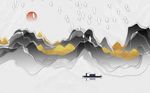 现代黑金抽象山水风景画背景墙