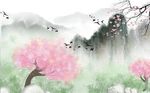 中式小清新水墨山水背景墙
