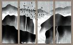 水墨手绘山水画意境背景墙