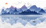 意境山水飞鸟风景背景墙