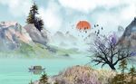 新中式清新淡雅山水风景背景墙