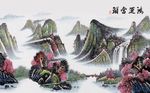 中国风水墨手绘山水背景墙