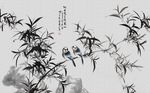 中国风水墨工笔竹子花鸟背景墙