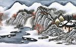 工笔画手绘雪景山水背景墙