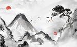 新中式唯美山峦背景墙