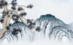 新中式松枝山水背景墙