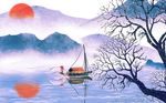 新中式山水倒影背景墙