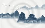 中式蓝色水墨国画抽象山水背景墙