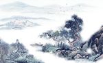 中式蓝色水墨山水背景墙